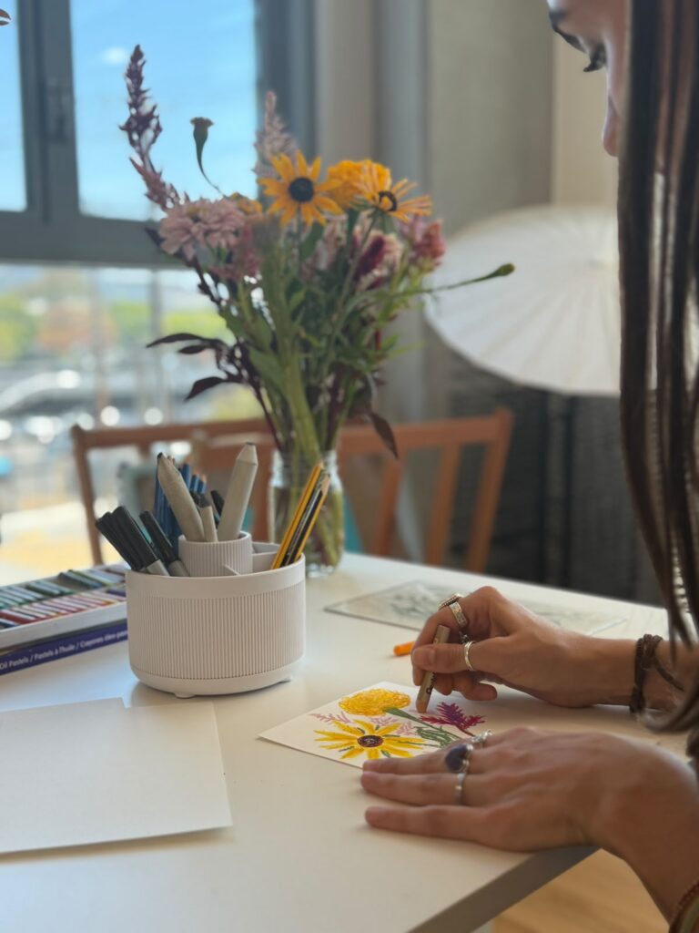 Painting flowers with watercolour
